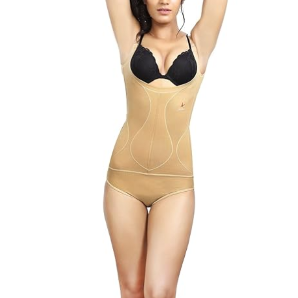 Adorna Cotton Blend High Compression Body Slimmer Shapewear for Women With  Transparent Straps